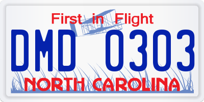 NC license plate DMD0303