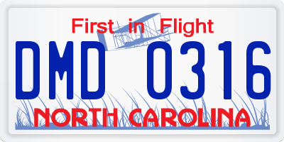 NC license plate DMD0316