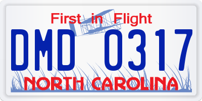 NC license plate DMD0317