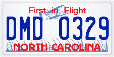 NC license plate DMD0329