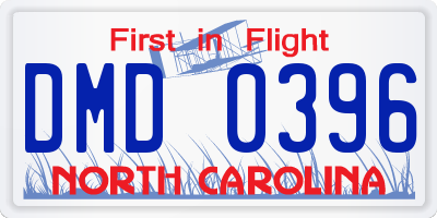 NC license plate DMD0396