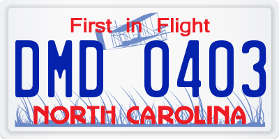 NC license plate DMD0403