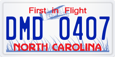 NC license plate DMD0407