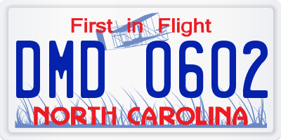 NC license plate DMD0602