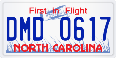 NC license plate DMD0617