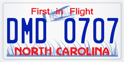 NC license plate DMD0707