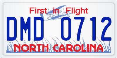 NC license plate DMD0712