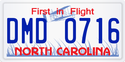 NC license plate DMD0716