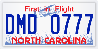 NC license plate DMD0777