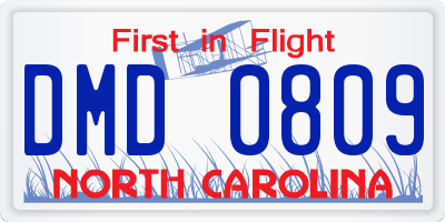 NC license plate DMD0809