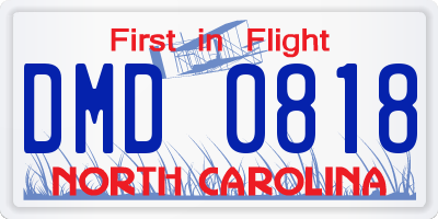 NC license plate DMD0818