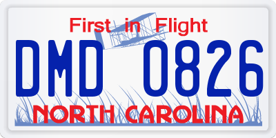 NC license plate DMD0826