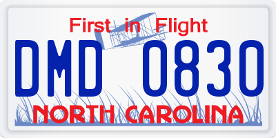 NC license plate DMD0830