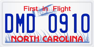 NC license plate DMD0910
