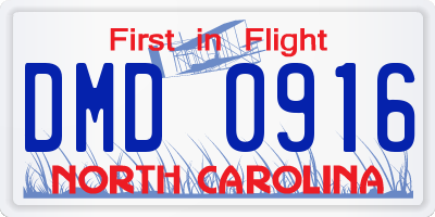 NC license plate DMD0916