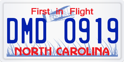 NC license plate DMD0919