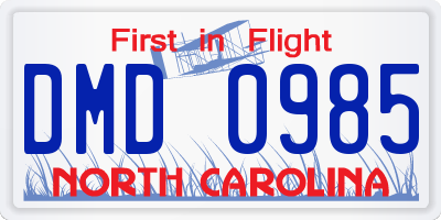 NC license plate DMD0985