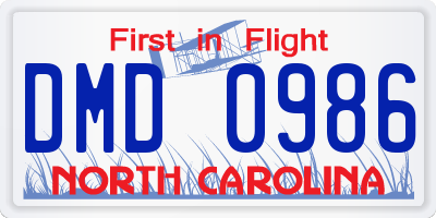 NC license plate DMD0986