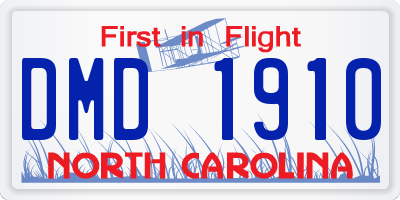 NC license plate DMD1910