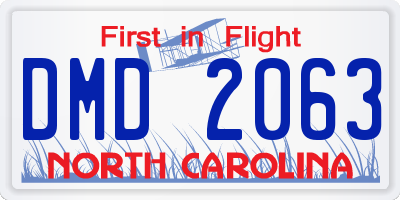 NC license plate DMD2063