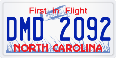 NC license plate DMD2092