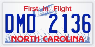 NC license plate DMD2136