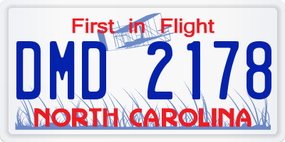 NC license plate DMD2178