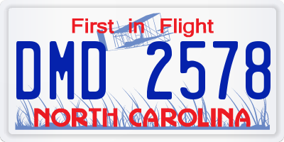 NC license plate DMD2578