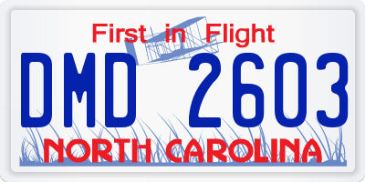NC license plate DMD2603