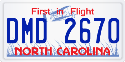 NC license plate DMD2670