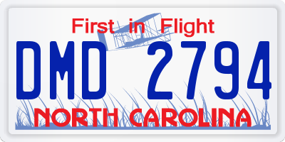 NC license plate DMD2794