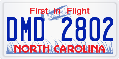 NC license plate DMD2802