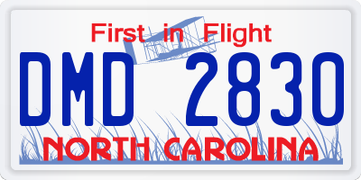 NC license plate DMD2830