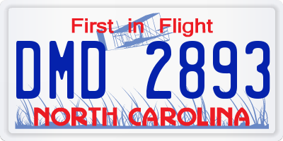 NC license plate DMD2893