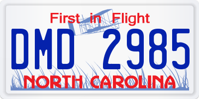NC license plate DMD2985