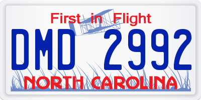 NC license plate DMD2992