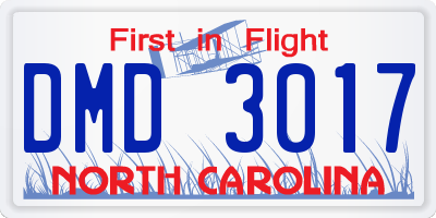NC license plate DMD3017