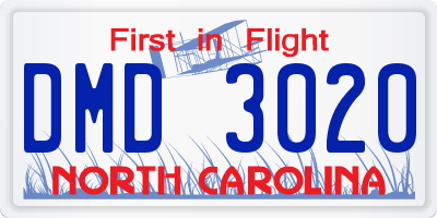 NC license plate DMD3020
