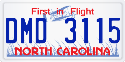 NC license plate DMD3115