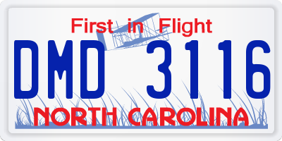 NC license plate DMD3116