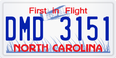 NC license plate DMD3151