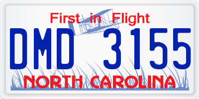 NC license plate DMD3155