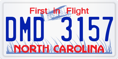 NC license plate DMD3157