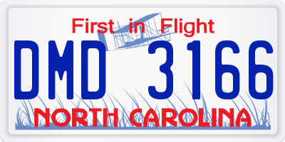 NC license plate DMD3166