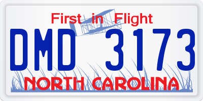 NC license plate DMD3173