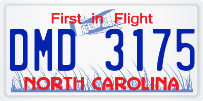 NC license plate DMD3175
