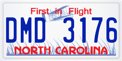 NC license plate DMD3176