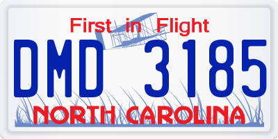 NC license plate DMD3185