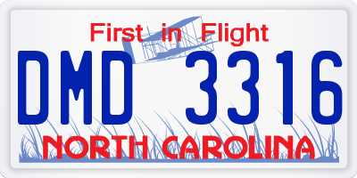 NC license plate DMD3316