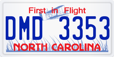 NC license plate DMD3353
